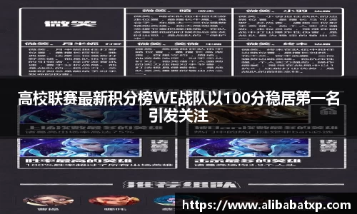 高校联赛最新积分榜WE战队以100分稳居第一名引发关注